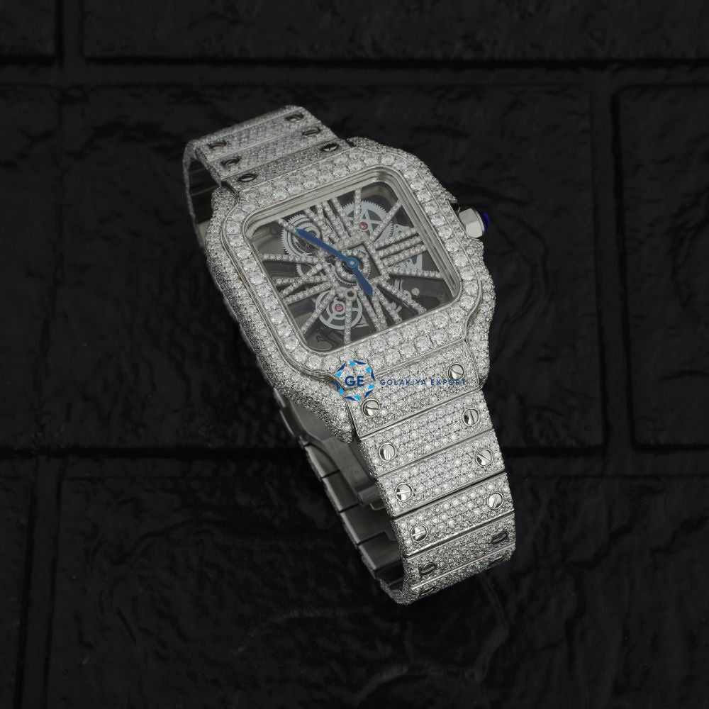 D Color Moissanite Bust Down Skeleton Watch For Men's