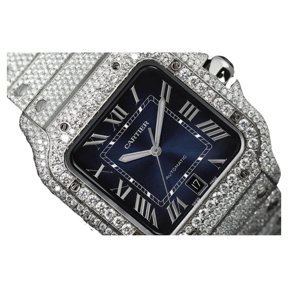 D Color Moissanite Blue Color Dial Luxury Iced Out Watch For Men's