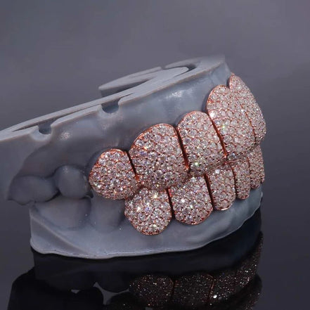 Rose Gold Plated Handmade Moissnaite Grillz For Men's