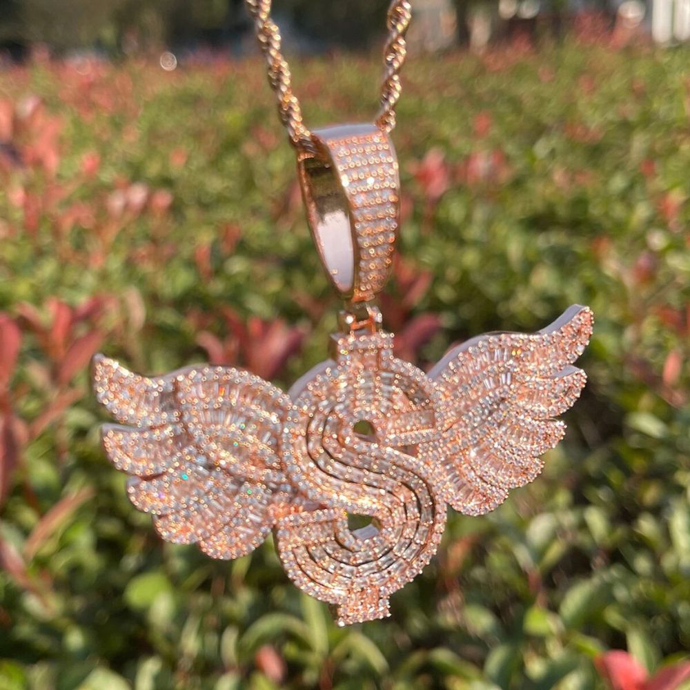 Dollar Retailers Symbol Wing Moissanite Pendants