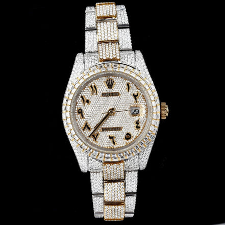 Dual Tone Arabic Numeric Moissanite Luxury Classy Men's Watch