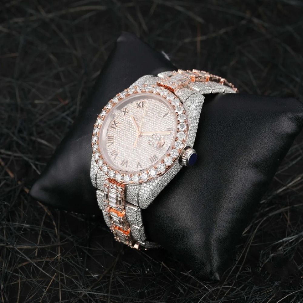 Round & Baguette Dual Tone Moissanite Wrist Watch