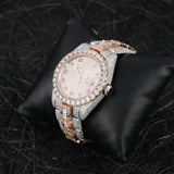 Round & Baguette Dual Tone Moissanite Wrist Watch