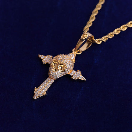 Moissanite Diamond Skull Cross Blinged Out  Necklace