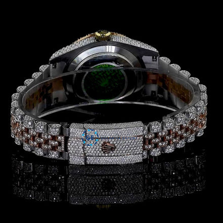 Dual Tone Automatic Rapper Style Moissanite Watch For Men's