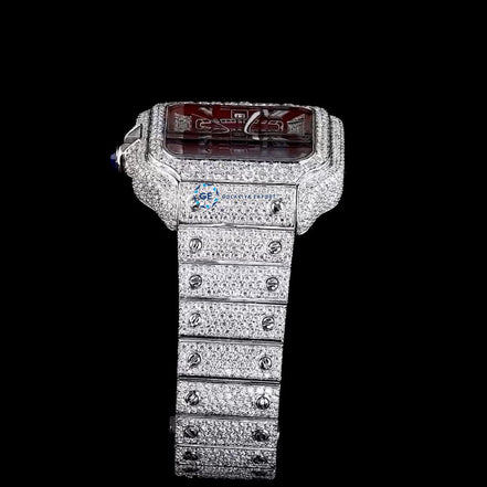 Maroon Roman Dial Automatic Moissanite Wrist Watch