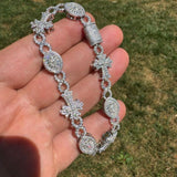 925 Silver Evil Eye Gothic Cross Link Bracelet Iced Out Bracelet