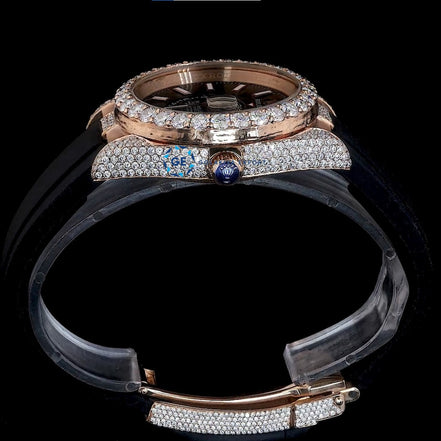Date Just Black Rubber Belt Moissanite Diamond Wrist Watch