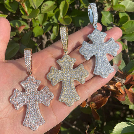 Round Cut Moissanite Diamond Iced Out Cross Pendant