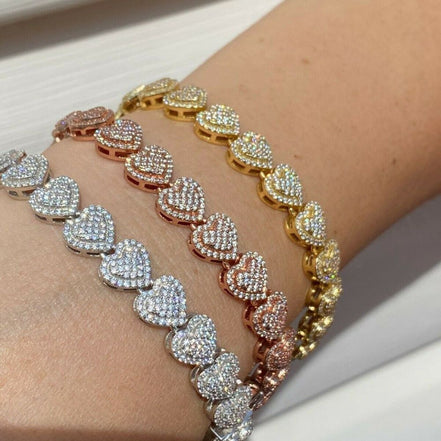 Heart Shape Iced Out Moissanite Bracelet