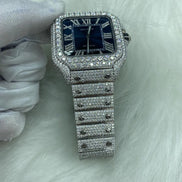 Blue Dial Fully Iced Out Moissanite Watch For Men's
