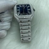 Blue Dial Fully Iced Out Moissanite Watch For Men's