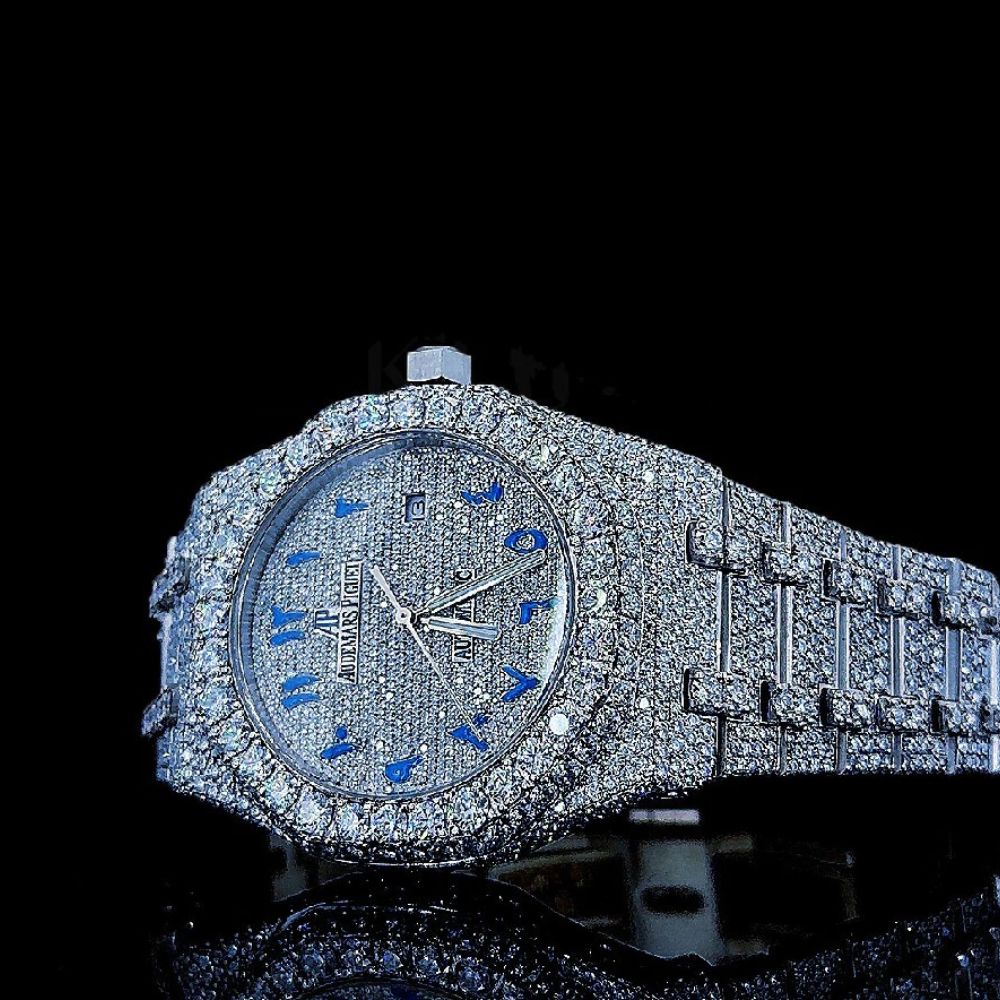 Blue Color Arabic Numeric Moissanite Watches For Men's