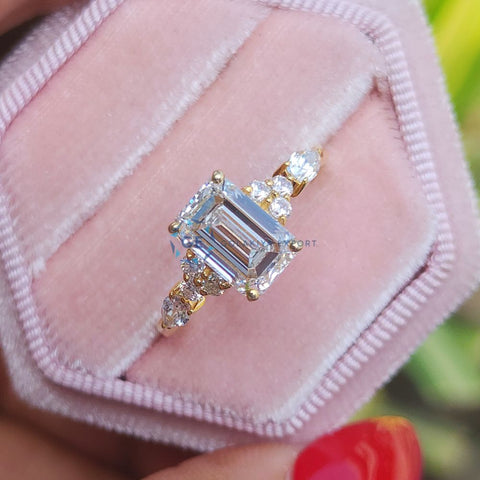 2.5 CT Emerald Cut Lab Grown Diamond Unique Wedding Ring