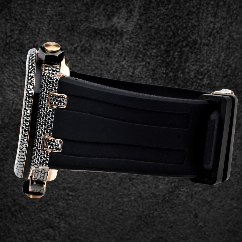 Iced Out Moissanite Diamond Stylish Black Rubber Strap Watch