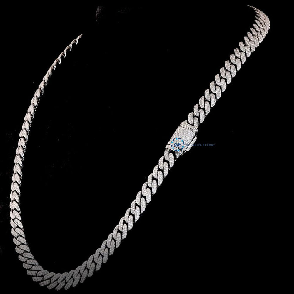 20mm D Color Moissnaite Full White Sterling Silver Cuban Linked Chain