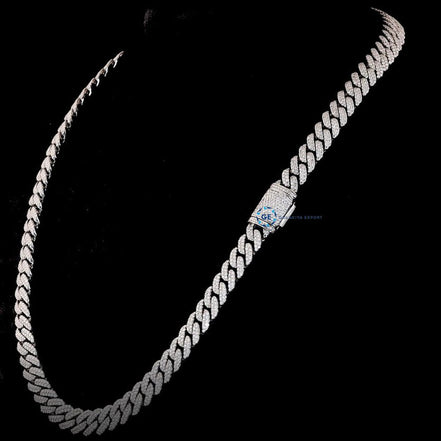 20mm D Color Moissnaite Full White Sterling Silver Cuban Linked Chain