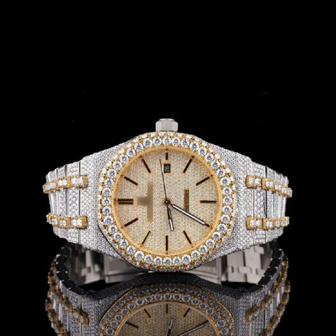 Lab Created Moissanite Dual Tone Men's Wrist Watch