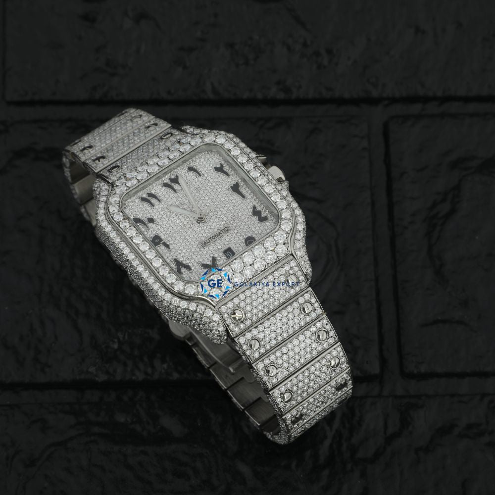 Full White Arabic Dial Moissanite Hip Hop Watch