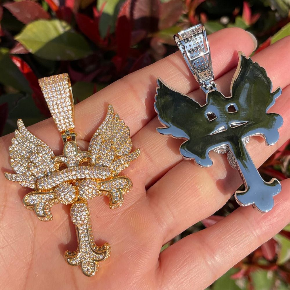 Hip Hop Iced Out Wing Cross Moissanite Pendant