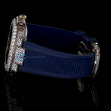 Fabulous Iced Out Blue Rubber Belt Automatic Moissanite Wrist Watch