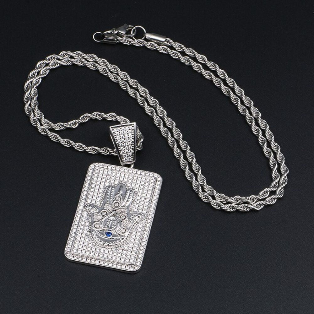 Hamsa Hand Moissanite Diamond Silver Pendant