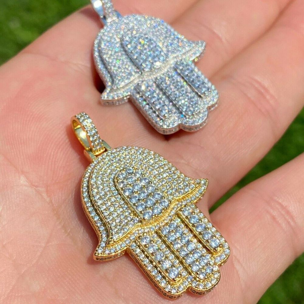 Hip Hop Moissanite Hamsa Hand 925 Silver Pendant