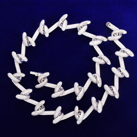 Barbed Wire Flooded Moissanite Iced Out Chain