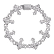 Iced Out Moissanite Diamond Infinity Link Cross Bracelet