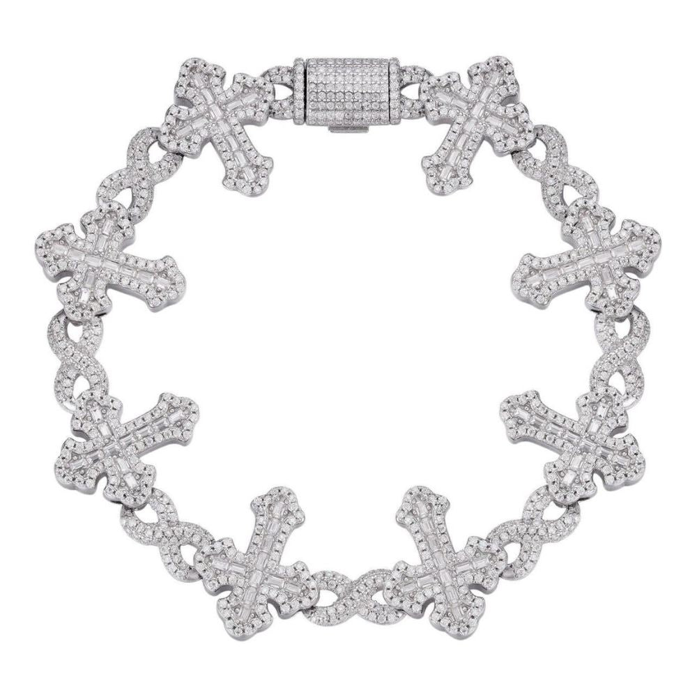 Iced Out Moissanite Diamond Infinity Link Cross Bracelet