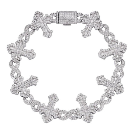 Iced Out Moissanite Diamond Infinity Link Cross Bracelet
