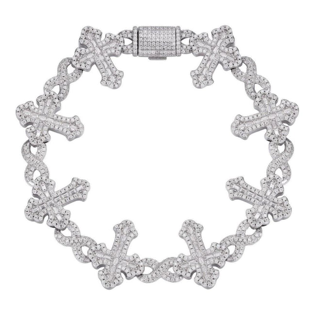 Iced Out Moissanite Diamond Infinity Link Cross Bracelet