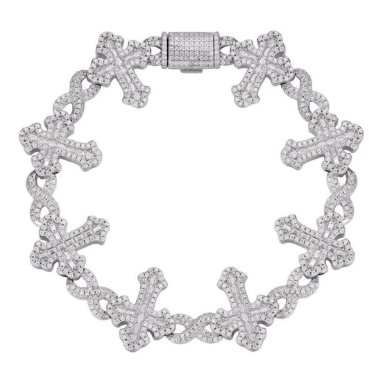 Iced Out Moissanite Diamond Infinity Link Cross Bracelet