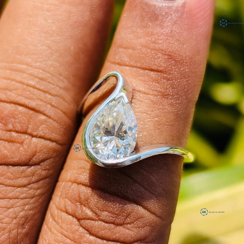 3CT Pear Cut Lab Grown Diamond Solitaire Unique Wedding Ring