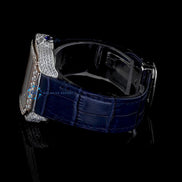 Awesome Blue Leather Belt Diamond Moissanite Watch