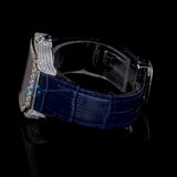 Awesome Blue Leather Belt Diamond Moissanite Watch