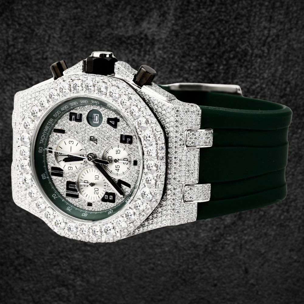 Moissanite Diamond Iced Out Rubber Strap Watch For Men's
