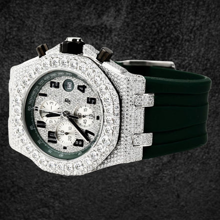 Moissanite Diamond Iced Out Rubber Strap Watch For Men's