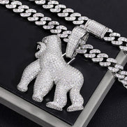 925 Sterling Silver Gorilla Hip Hop Pendant