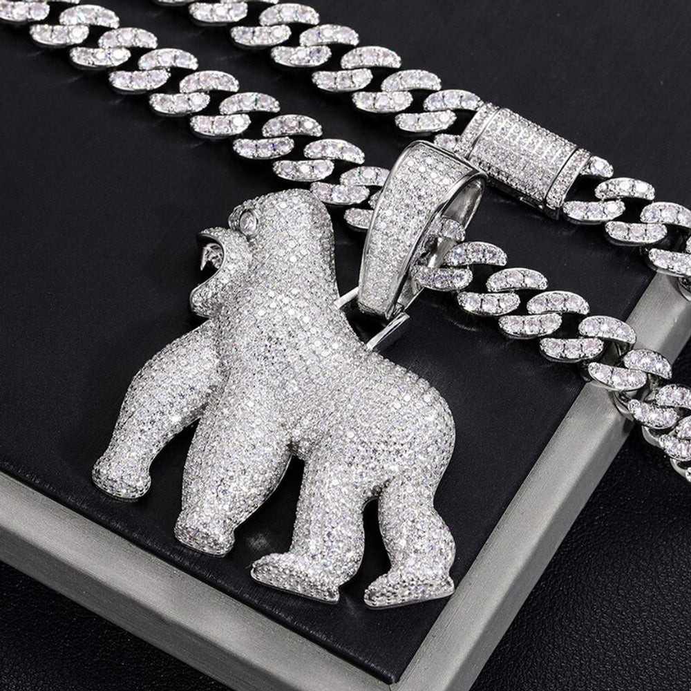 925 Sterling Silver Gorilla Hip Hop Pendant