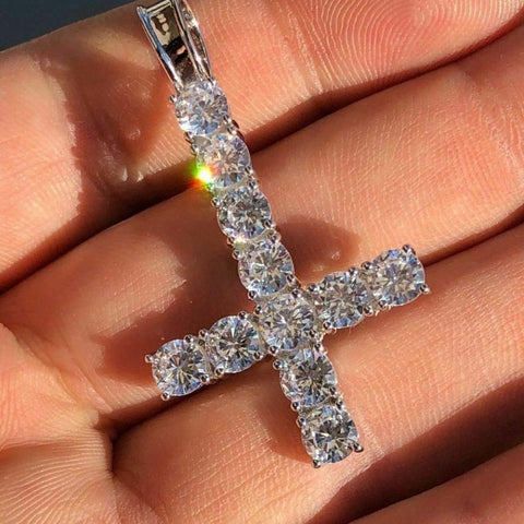 Upside Down Inverted Moissanite Tennis Cross Pendant