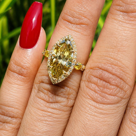 3 Carat Fancy Color Marquise Lab Grown Diamond Ring