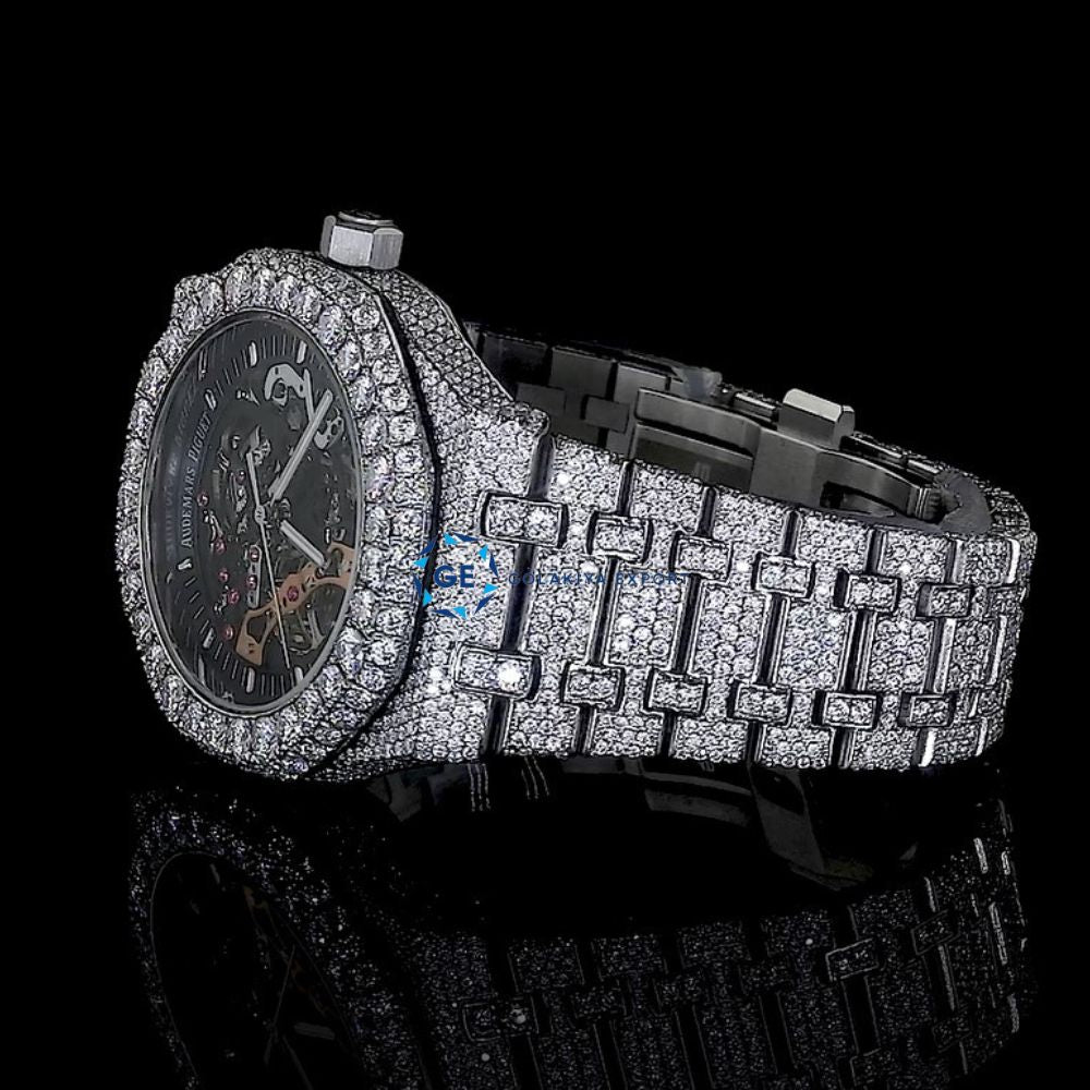 Moissanite Automatic Skeleton Bust Down Full White Luxury Watch