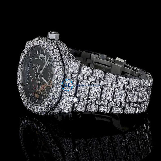 Moissanite Automatic Skeleton Bust Down Full White Luxury Watch
