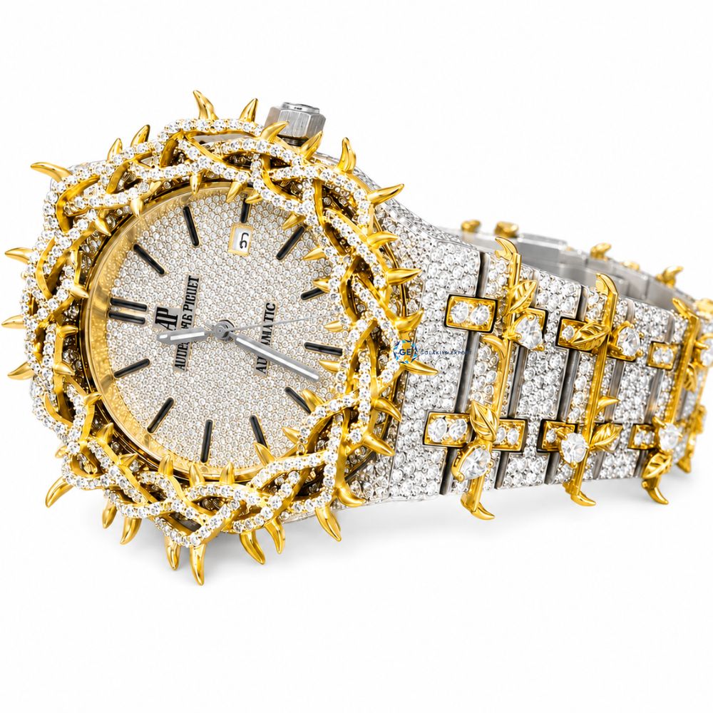 Moissanite Vintage Leaf Style Hip Hop Men's Watch Unique Luxury Watch