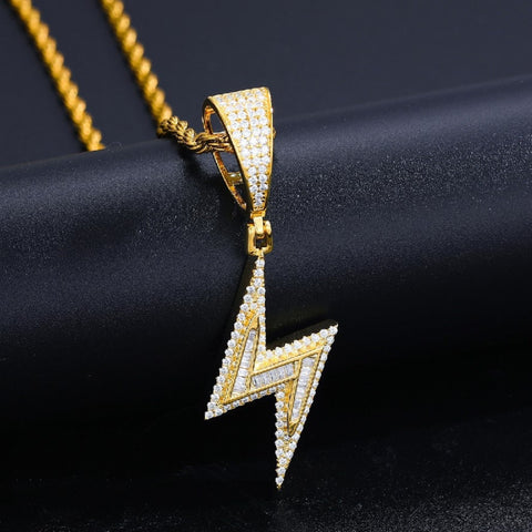Moissanite Baguette Cut Lightning Bolt Pendant