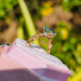 Green Marquise Cut Yellow Gold Vintage Ring