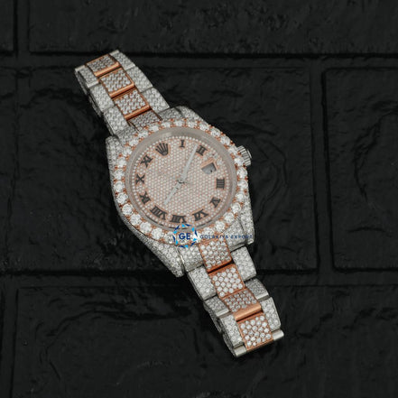Roman Dial Stainless Steel Datejust Colorless Moissanite Wrist Watch
