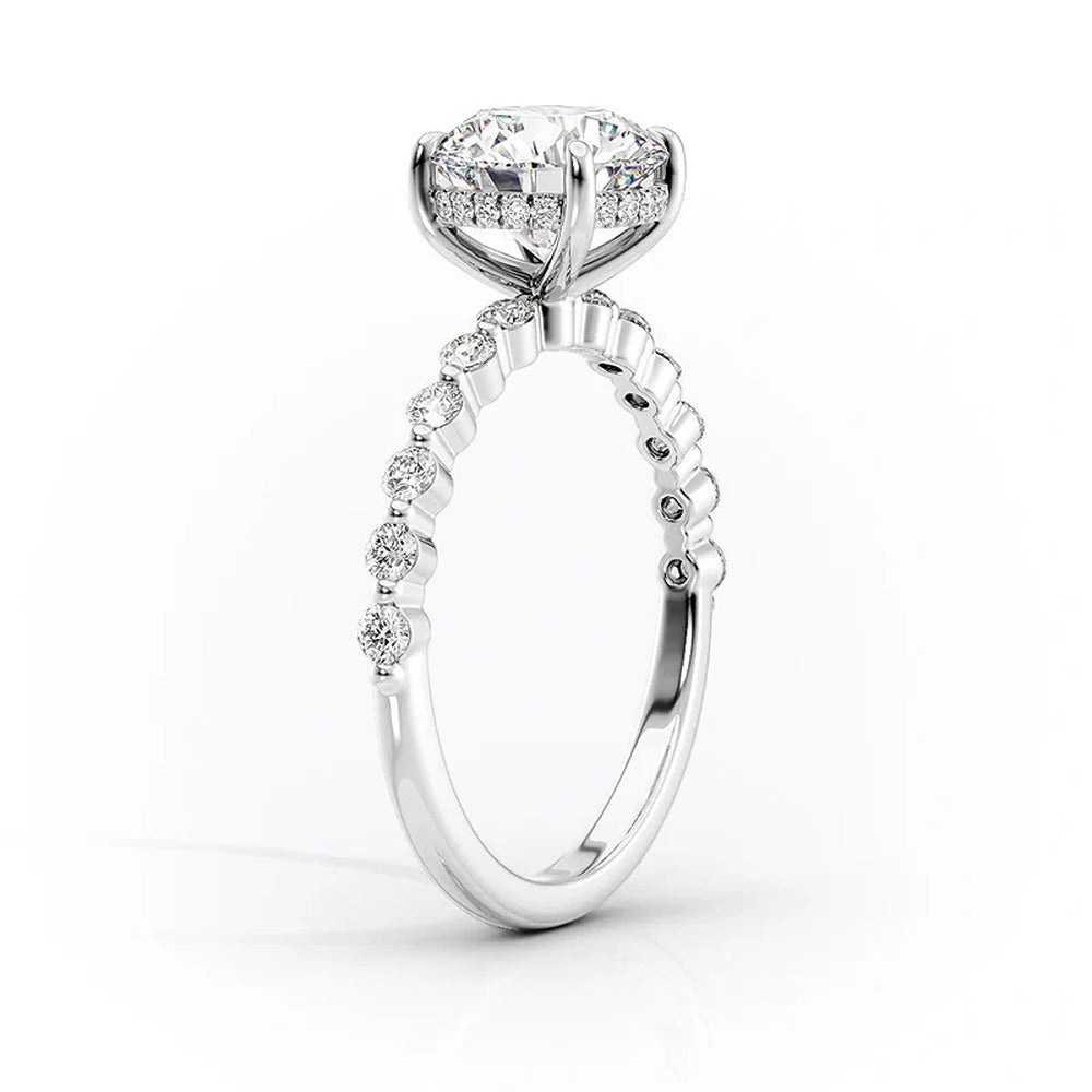 Cushion Cut Hidden Halo Moissanite Engagement Ring
