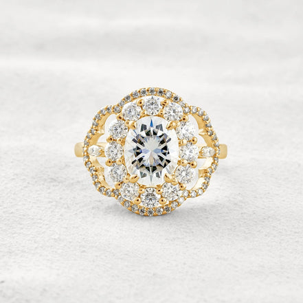 Oval Cut Vintage Halo Moissanite Diamond Engagement Ring